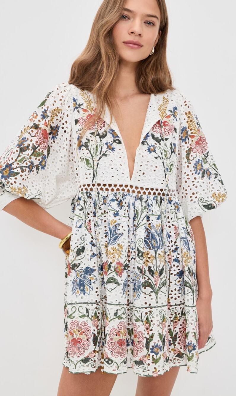NWT FARM Rio Stitched Garden Off-White Mini Dress